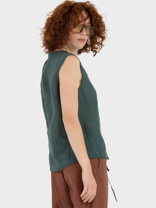 Sleeveless Women's Shirt Dark Green