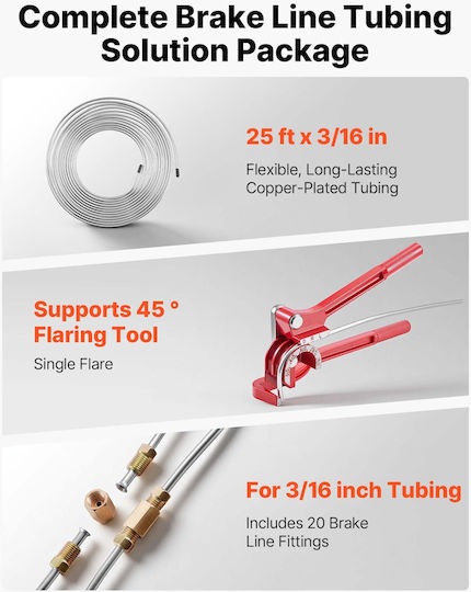 Vevor Kit De Reparare Țevi Frână Unealtă De Flaring 45° Țeavă Frână 7,6 M X 4,76 Mm Acoperire Cupru 20 Racorduri 2 Conectori Îndoitore Țevi 3 1 Tăietor Țevi Pqgkgqyjkkgjhlipz001v0