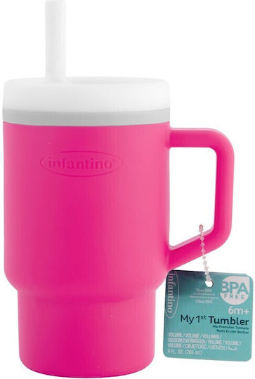 Infantino Toddler Cup with Handle and Straw Made of Pink Silicone 260ml