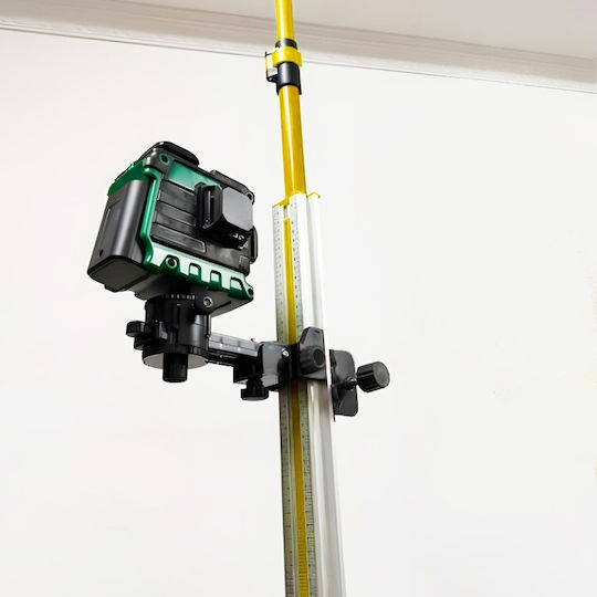 Telescopic Rod Laser Level Zola 5/8″ Thread Maximum Height 4.2 M Tilt Angle Adapter 360° Rotation Locking System Storage Case Black Yellow