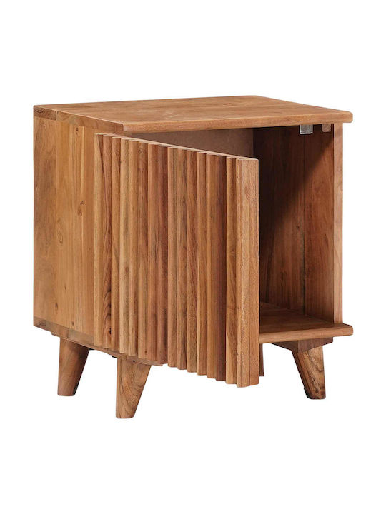 Κομοδίνο από Μασίφ Ξύλο και Γυαλί Μπεζ 40x30x45cm