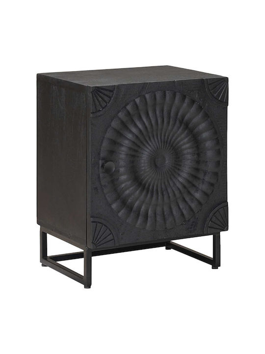 Wooden Bedside Table with Black Metal Legs 40x30x50cm