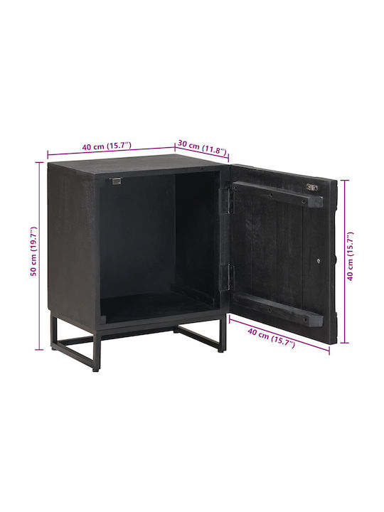 Wooden Bedside Table with Black Metal Legs 40x30x50cm