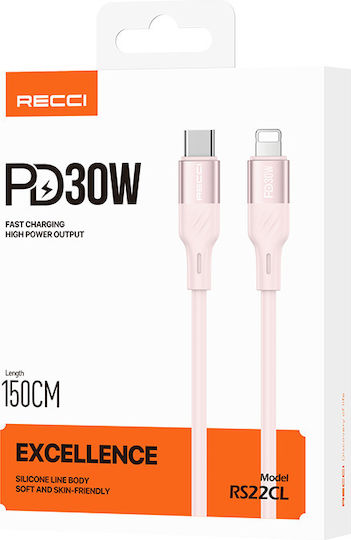 Recci USB-C to Lightning Cable 30W Ροζ 1.5m RS22CL-Pink