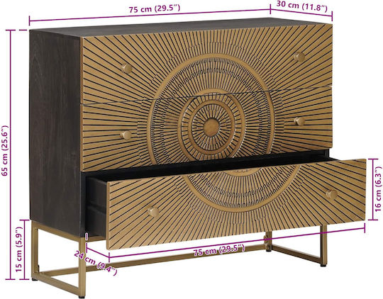 Sideboard Cabinet from Wood & Metal with Drawers Brass 75x30x65cm