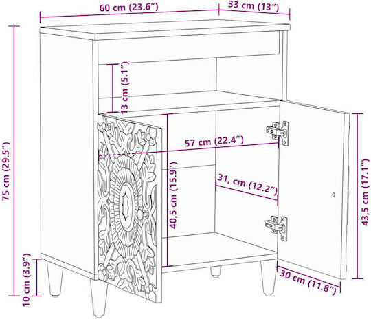 Sideboard aus Holz & Metall Braune 60x33.5x75cm