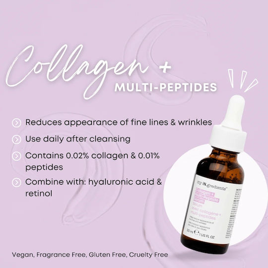 my iN.gredients Collagen + Multi-Peptide Serum Hidratant și Anti-îmbătrânire Pentru Față cu Retinol și Peptide pentru Tonifiere și Hrană 30ml