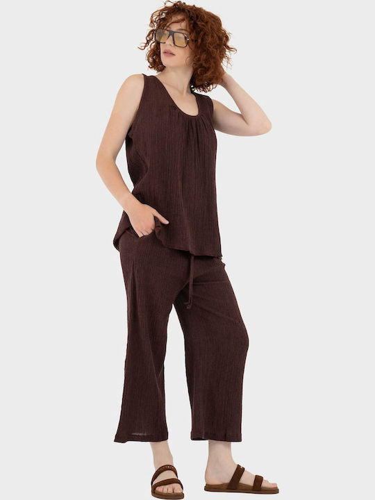 Γυναικείο Λινό Παντελόνι Dark Purple