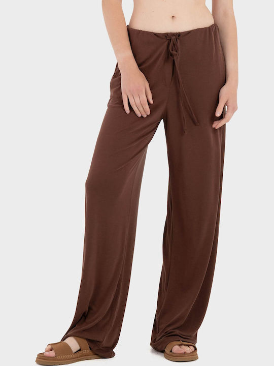 Women's Fabric Trousers in Loose Fit Brown