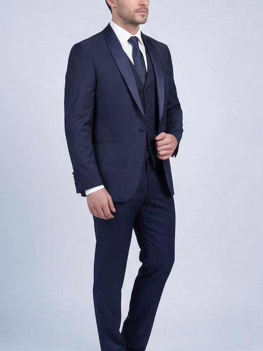 Men's Suit with Vest Slim Fit Blue