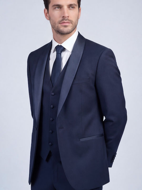 Men's Suit with Vest Slim Fit Blue