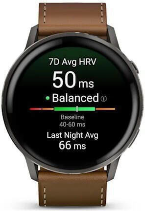 Garmin Venu 4 Stainless Steel 45mm Αδιάβροχο Smartwatch με Παλμογράφο (Slate with Brown Leather Band)