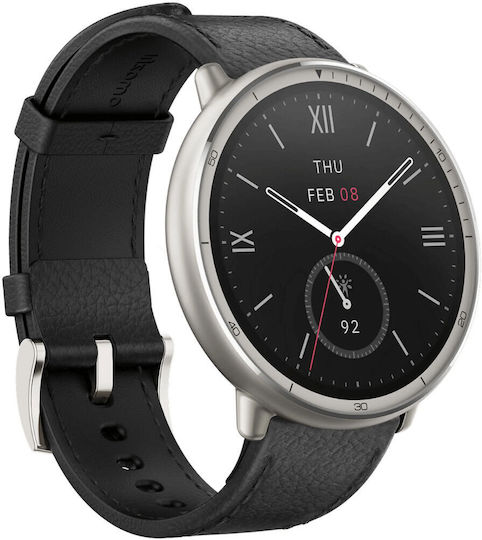 Amazfit Active 2 Stainless Steel 44mm Smartwatch με Παλμογράφο (Black Leather)