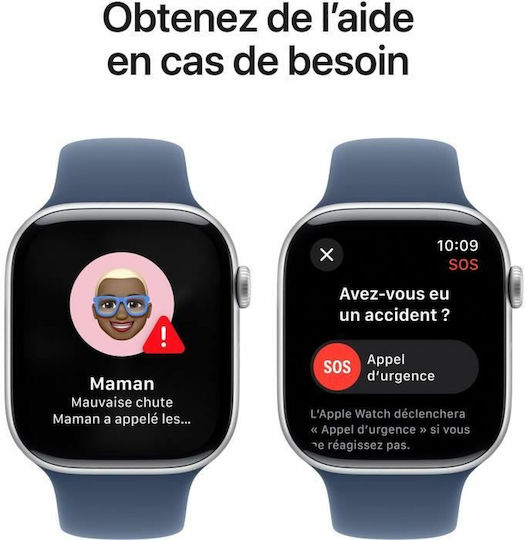 Apple Watch Series 10 Aluminium 46mm Αδιάβροχο με Παλμογράφο (Silver με Denim Sport Band - S/M)
