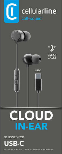 Cellular Line Cloud In-ear Handsfree Ακουστικά με Βύσμα USB-C Μαύρο