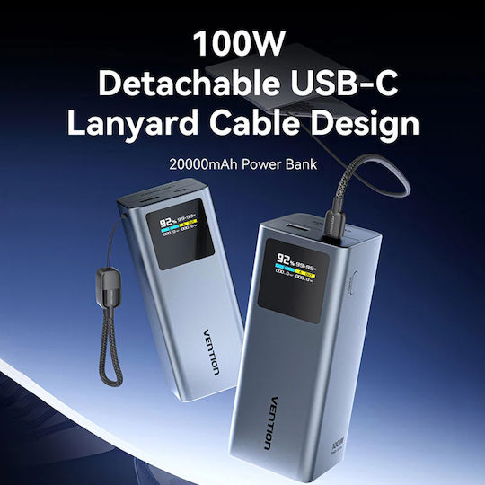 Vention FKC Power Bank 20000mAh 100W με Θύρα USB-A και Θύρα USB-C Power Delivery Γκρι