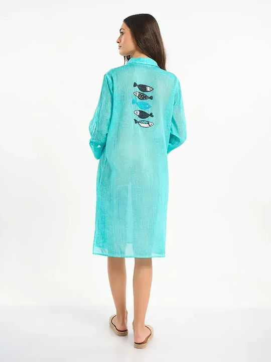 Ble Resort Collection Women's Beachwear Turquoise Caftan