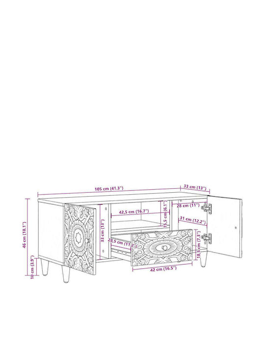 Mobilier TV din Metal și Lemn Maro M105xA33.5xÎ46cm