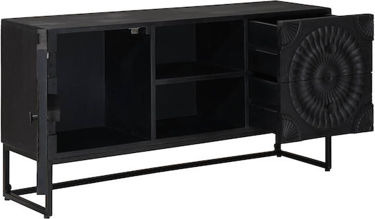 TV Stand Metal & Wood Black L105xW30xH54cm