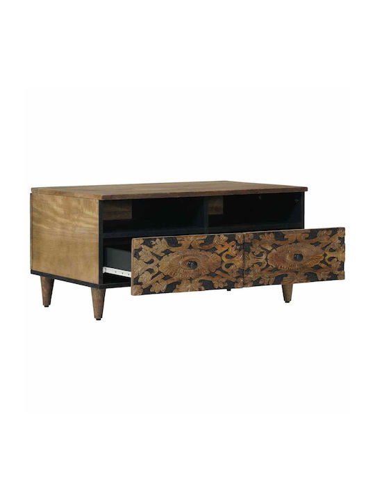 Rectangular Central Wooden Coffee Table with Drawers Brown W80xL54xH40cm