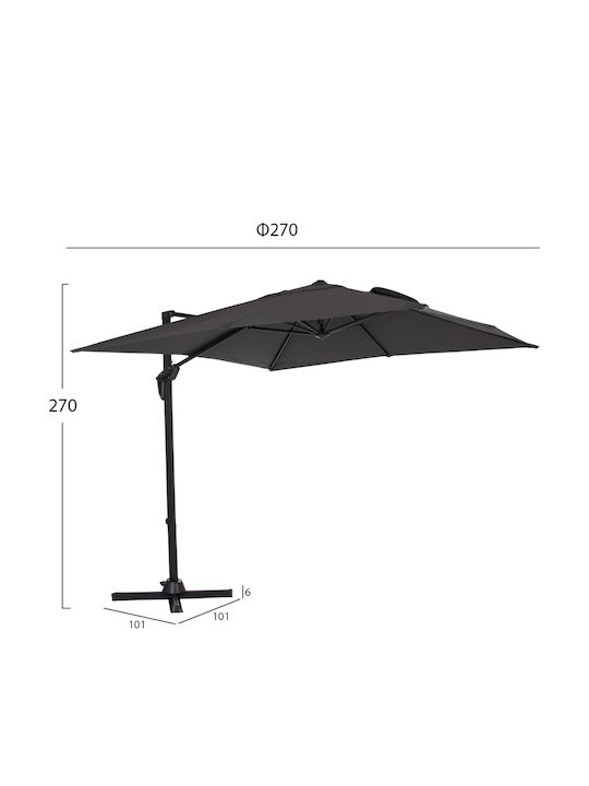 Professional Aluminum Floor Parasol Javante Gray with Base 2.7x2.7m