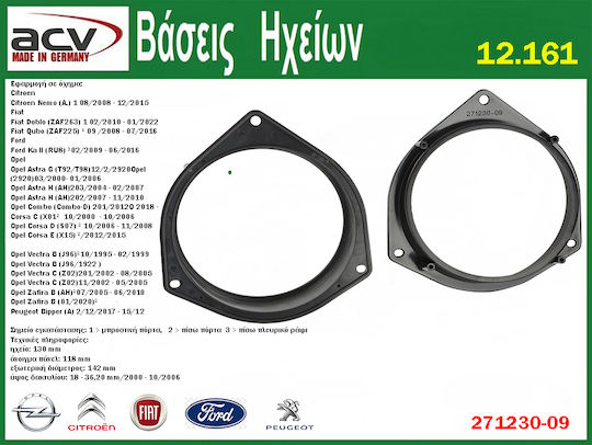 Car Speaker Mounting Brackets Opel Astra G Vectra B Calibra Zafira Omega 13cm Back Positions 271230-09 12.531