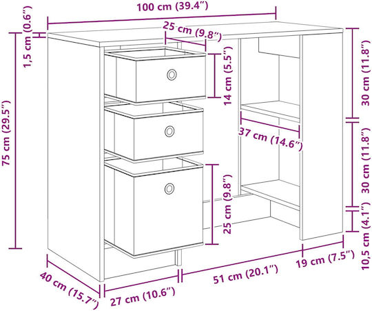 Бюро Дървено Дъб 100x40x75см