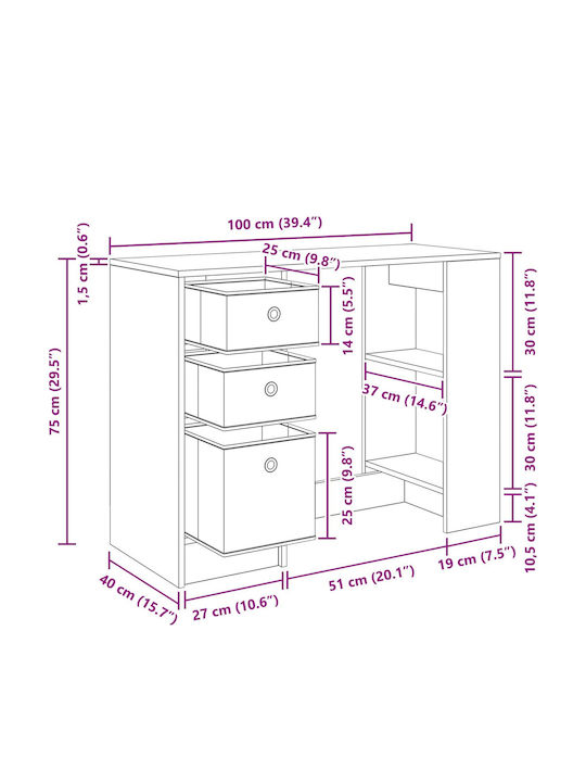 Desk Wooden Black Beech 100x40x75cm