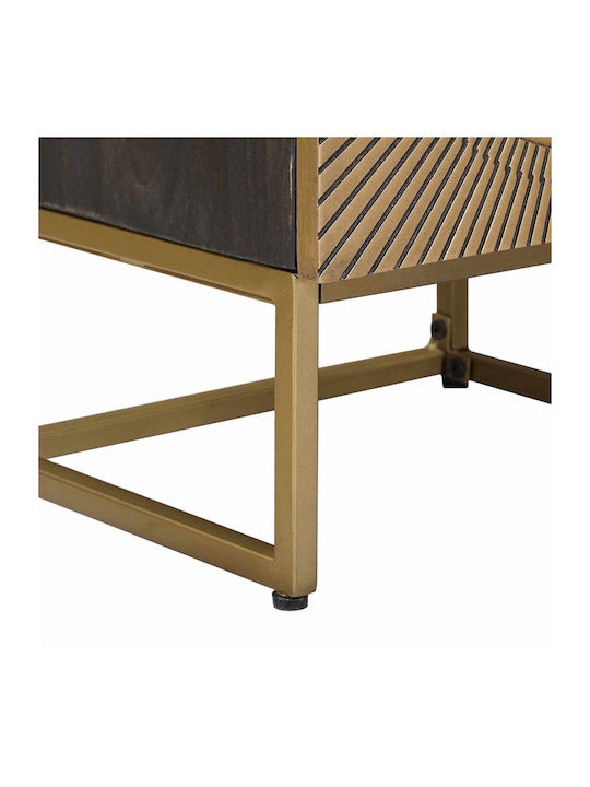 Highboard Floor Living Room Display Cabinet Made of Wood & Metal with Windowed Brass 35x30x120cm