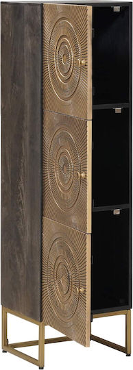 Highboard Βιτρίνα Σαλονιού από Ξύλο & Μέταλλο με Τζάμι Ορείχαλκος 35x30x120cm