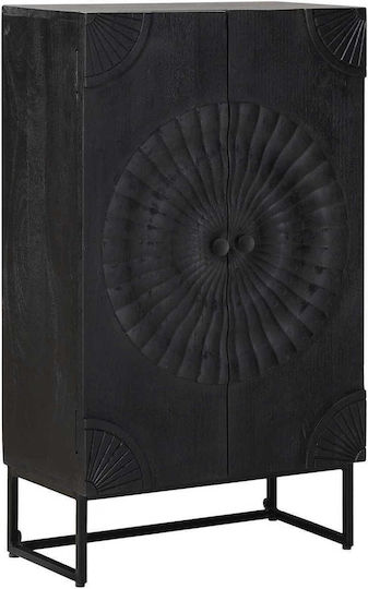 Highboard Living Room Display Cabinet Made of Wood & Metal with Windowed Black 55x30x95cm