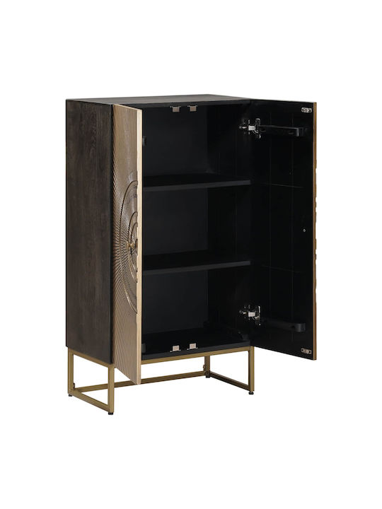Highboard Floor Living Room Display Cabinet Made of Wood & Metal with Windowed Brass 53.5x30x95cm