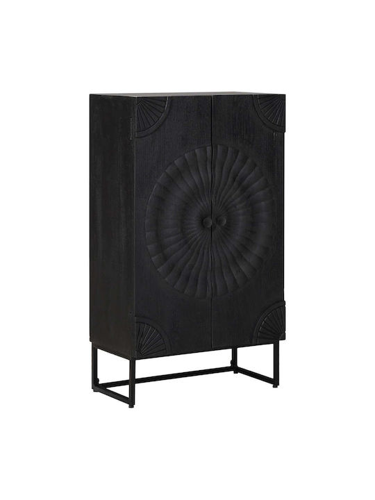 Highboard Floor Living Room Display Cabinet Made of Wood & Metal Windowed Black 55x30x95cm