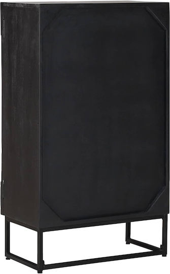 Highboard Living Room Display Cabinet Made of Wood & Metal with Windowed Black 55x30x95cm