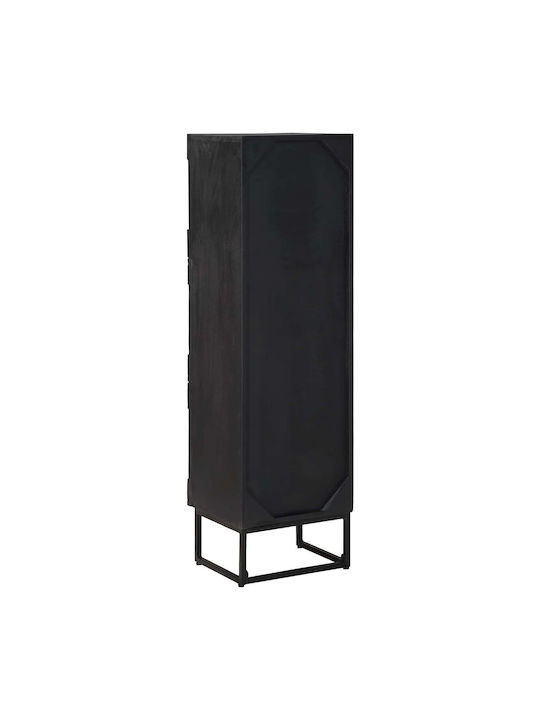 Highboard Floor Living Room Display Cabinet Made of Wood & Metal with Windowed Black 35x30x120cm