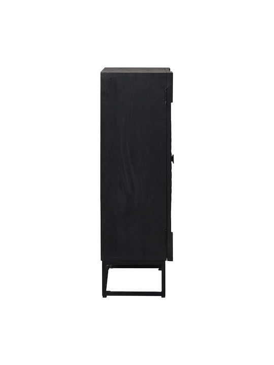 Highboard Floor Living Room Display Cabinet Made of Wood & Metal Windowed Black 55x30x95cm