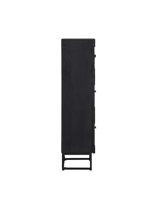 Highboard Floor Living Room Display Cabinet Made of Wood & Metal with Windowed Black 35x30x120cm