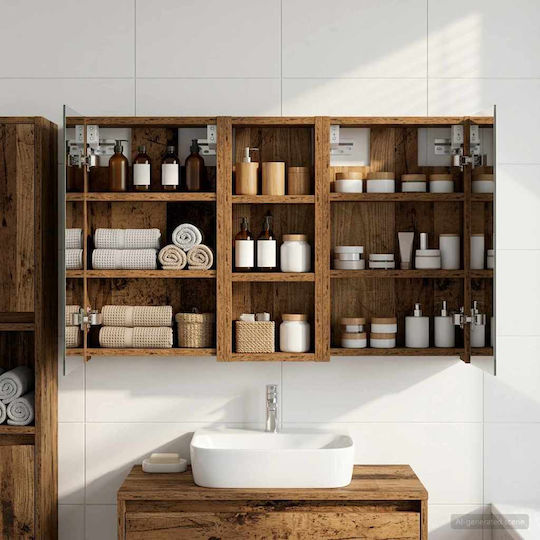 vidaXL Badezimmerspiegel Led mit Regal & Schrank 80x10.5cm Braune