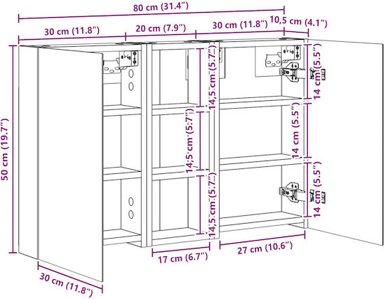 vidaXL Badezimmerspiegel Led mit Regal & Schrank 80x10.5cm Braune