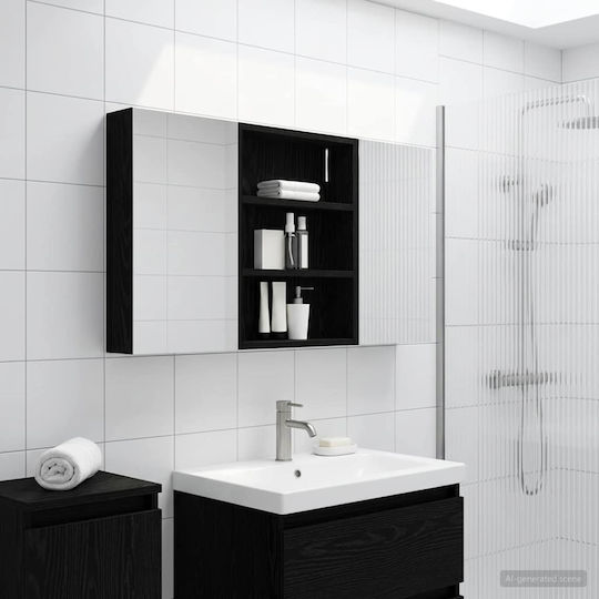 vidaXL Badezimmerspiegel Led mit Regal & Schrank 100x10,5cm Schwarzer