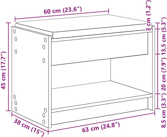 Hallway Furniture with Bench Old Wood 63x38x45 cm