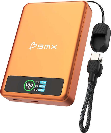 BMX SolidSafe MagSafe Qi2 Baterie Externă 10000mAh 15W Cu Port USB-C Power Delivery Portocalie