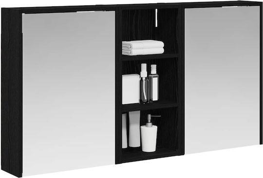 vidaXL Badezimmerspiegel Led mit Regal & Schrank 116x16cm Schwarzer