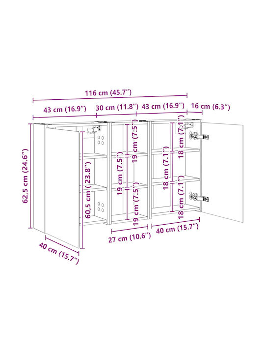 vidaXL Badezimmerspiegel Led mit Schrank 116x16cm Transparent