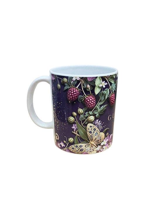 Blumige Tasse Keramik Lila 330ml