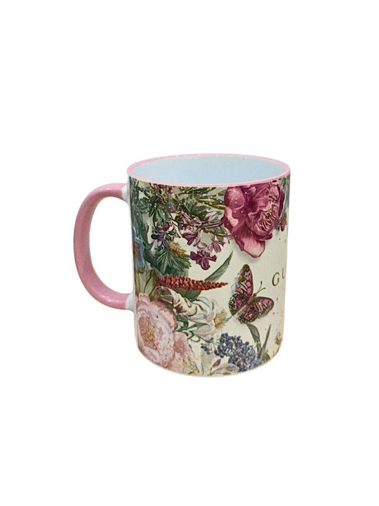 Floral Κούπα Κεραμική Μπεζ 330ml
