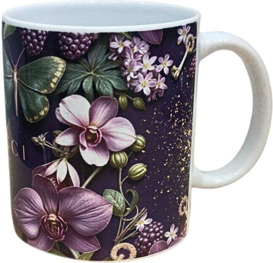 Blumige Tasse Keramik Lila 330ml
