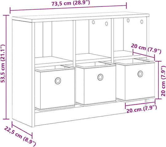 Storage Drawer Wooden with 3 Drawers M73.5xW22.5xH53.5cm