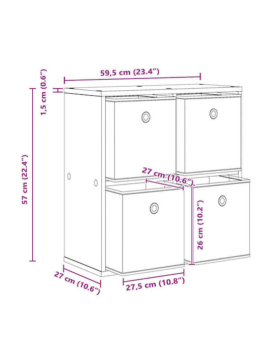 Wooden Storage Drawers with 4 Drawers L59.5xW27xH57cm