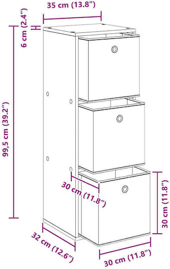 Wooden Storage Drawers with 3 Drawers M35xW32xH99.5cm